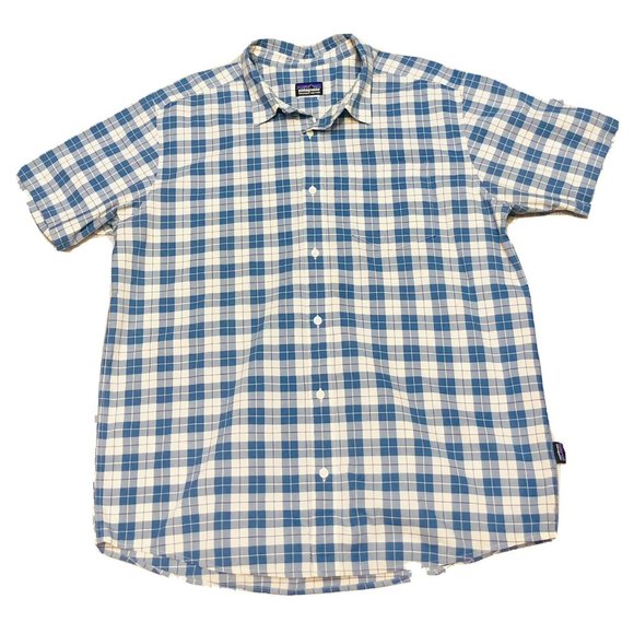 Patagonia Other - Patagonia Organic Cotton Blue White Plaid Short Sleeve Button Up Shirt Large